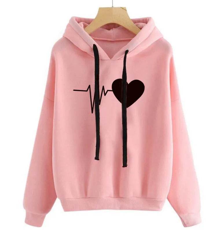 Unisex Heart Print Streetwear Hoodies sweatshirt Pullover Long Sleeve Clothes - EX-STOCK Canada
