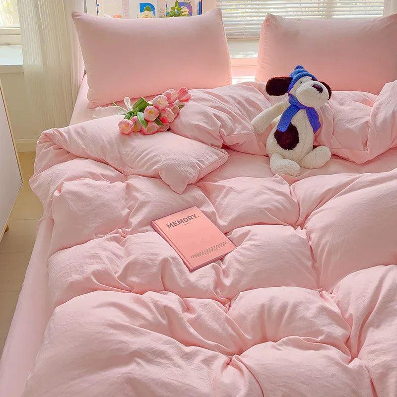Class A Washed Cotton Four-piece Set Pure Color Duvet Cover Sheets EX-STOCK Canada