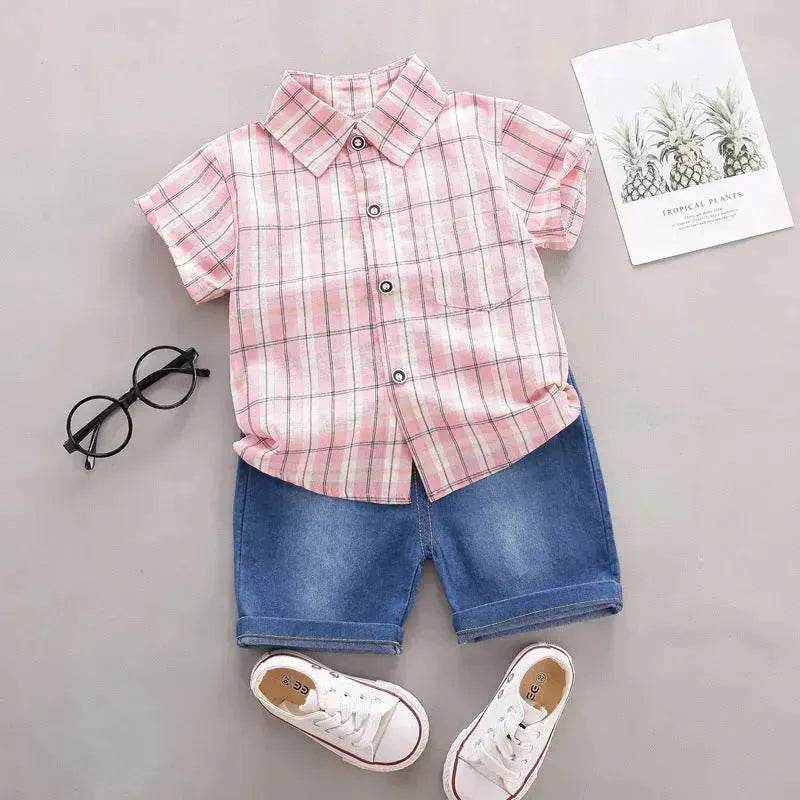 Children's Striped Shirt Denim Shorts Two-piece Set - EX-STOCK Canada
