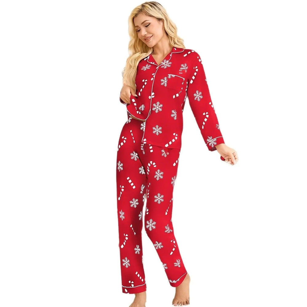 Holiday Pajamas Women's Lapel Cardigan Long Sleeve Pants Suit Women's EX-STOCK Canada