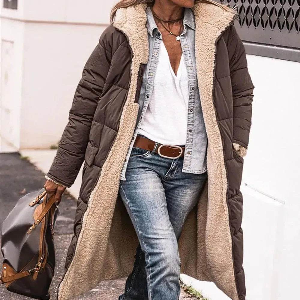 Classy Fleece lined Long Hooded Puffer Winter coat for women - EX-STOCK Canada
