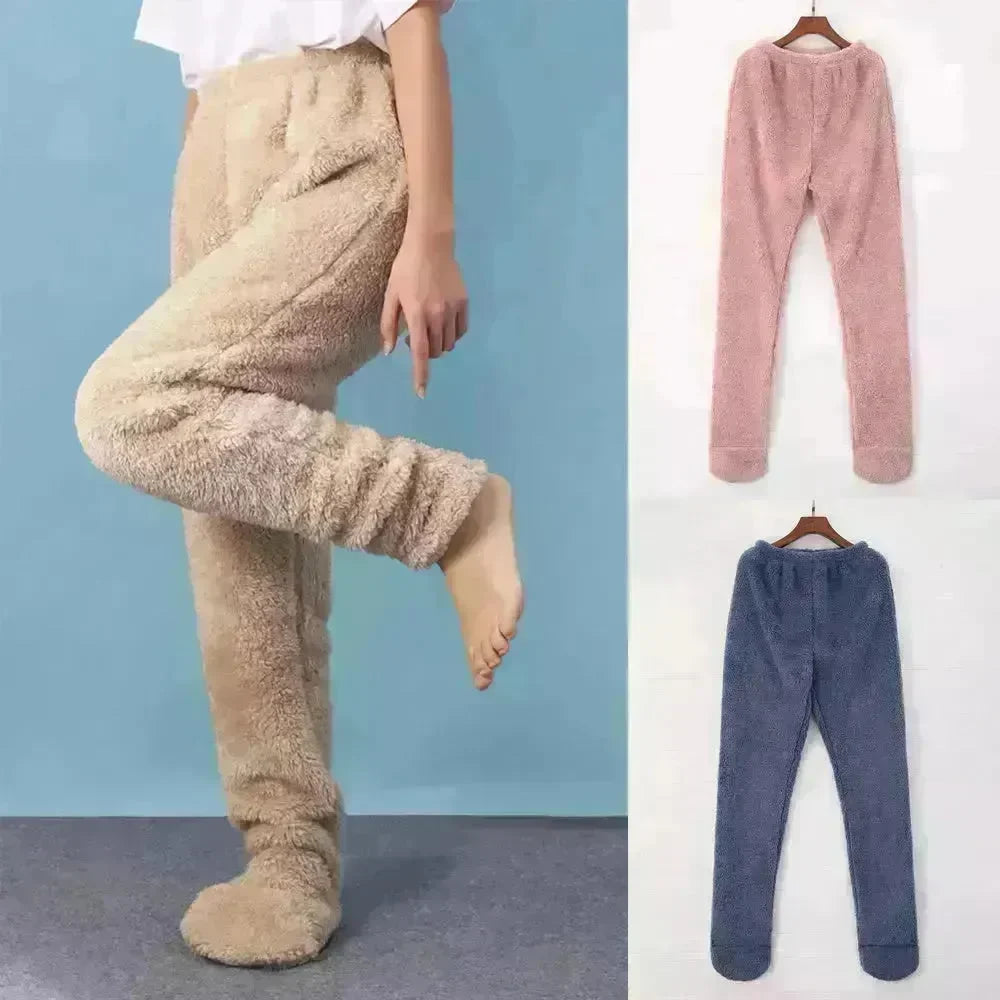 Women Coral Fleece Socks Leggings Winter Warm Sleepwear Ankles Knees Guard Women Home Pants Thick Pajamas Pant - EX-STOCK CANADA
