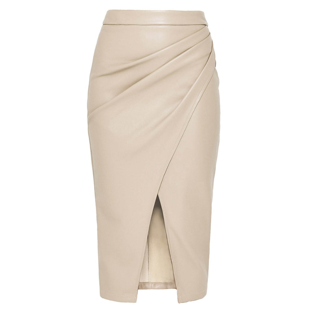 Women Formal Work Office Business High Waist Front Slit Midi Leather Skirt - EX-STOCK Canada