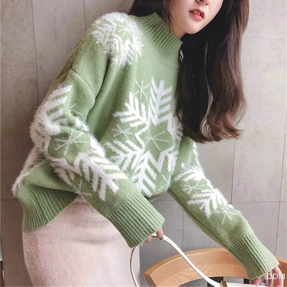 Snowflakes Crewneck Christmas Cashmere Sweater women - EX-STOCK Canada
