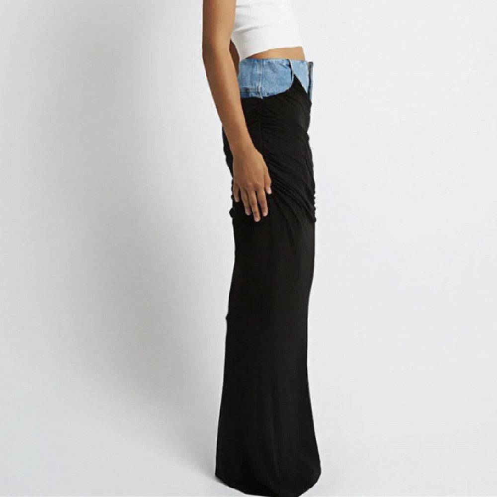 Fashion Black Panel Long Pencil Denim Skirt - EX-STOCK Canada