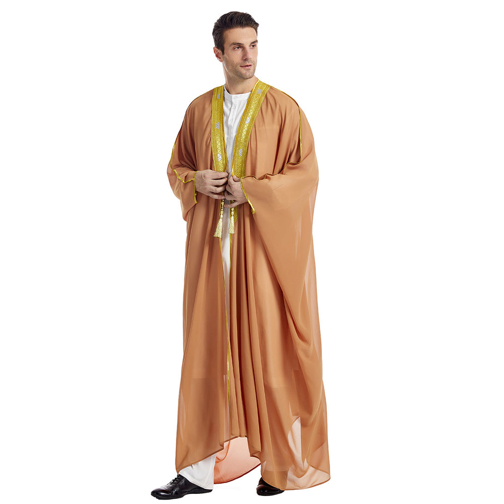 Men's Robe Arabic Embroidered Long Sleeve Tassel Golden Balls Chiffon Shawl EX-STOCK Canada
