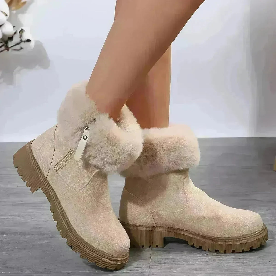 Warm Plush Boots Winter Fashion Side-Zipper Snow Boot For Women Outdoor Thickened Low-heeled Shoes - EX-STOCK CANADA