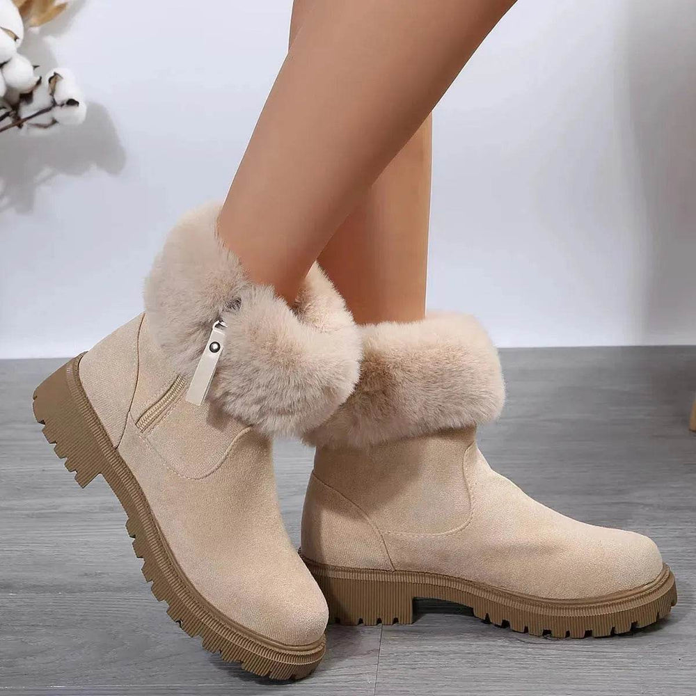 Warm Plush Boots Winter Fashion Side-Zipper Snow Boot For Women Outdoor Thickened Low-heeled Shoes - EX-STOCK Canada