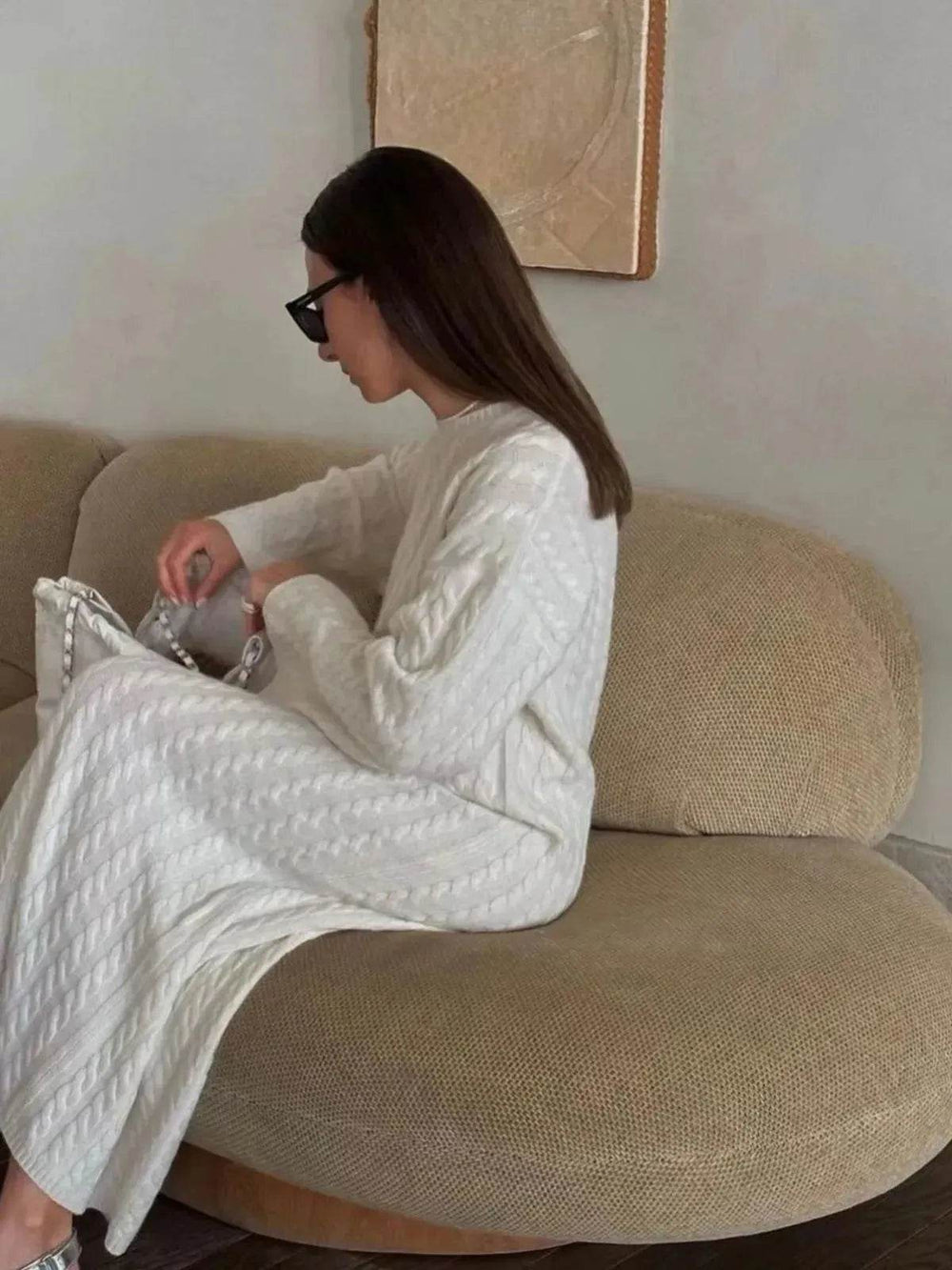 Loose Woolen Midi Twisted Knitted Thick Winter sweater Dress - EX-STOCK Canada