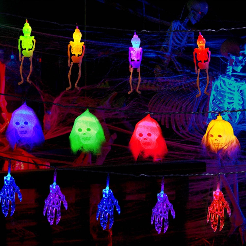 Set Of 3Pcs Halloween Light Decorations Total 50 LEDs 24ft Halloween String Lights Colorful 3D Skeleton Ghost String Lights Gauze Skull String Lights Spooky Hands String Lights For Indoor Outdoor Part - EX-STOCK Canada