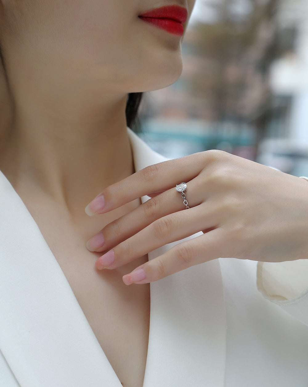 Rose - Set With Top-quality Moissanite S925, Silver And Platinum-plated Diamond Wedding Ring. The Ring Can Be Inspected With A Diamond Pen