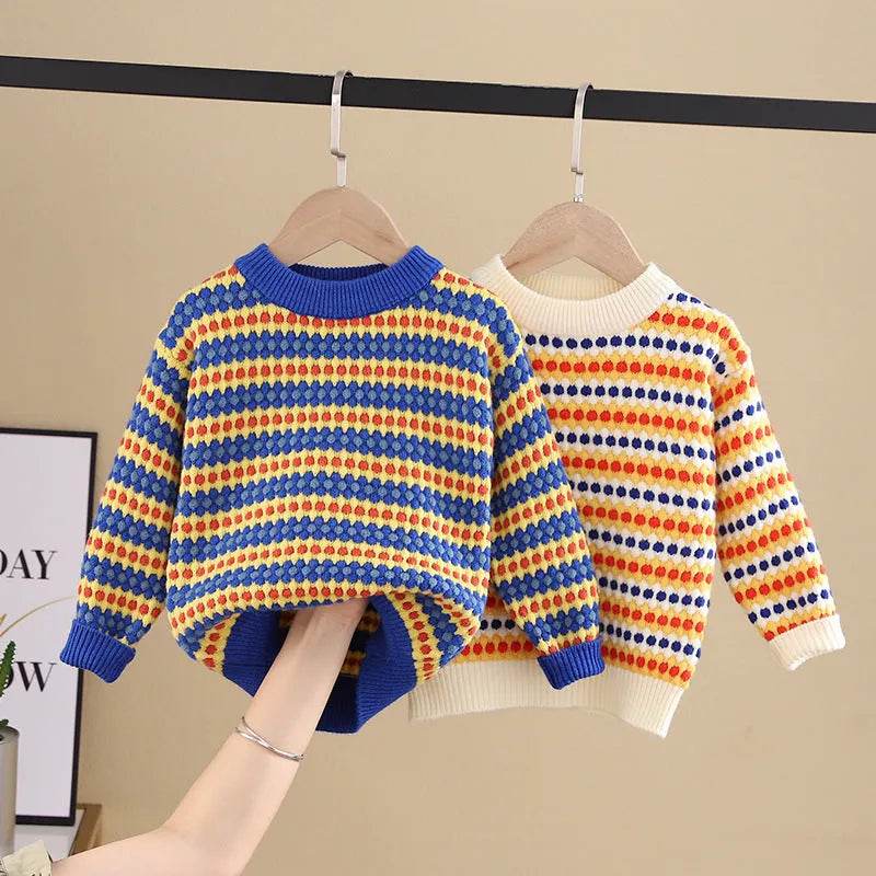 Children Rainbow Stripes Baby Round Neck Pullover Sweater Kids - EX-STOCK Canada