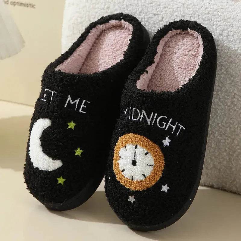 Fashion Moon And Clock Print Home Slippers Winter Warm Floor Bedroom House Shoes For Women - EX-STOCK Canada