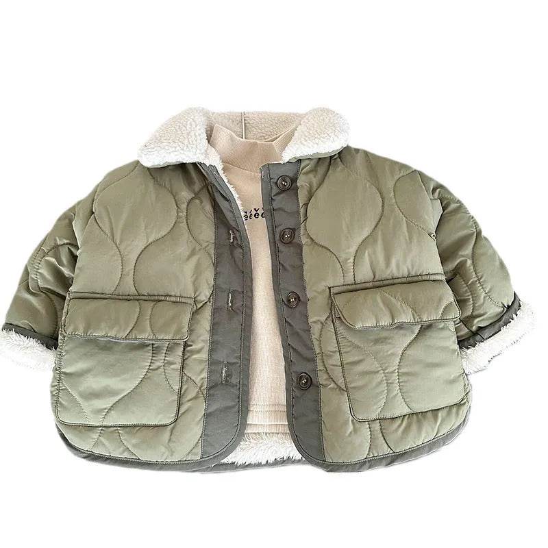 Korean Style Lamb Fur Collar Fleece-lined Thickened Cotton-padded Coat Fashion - EX-STOCK Canada