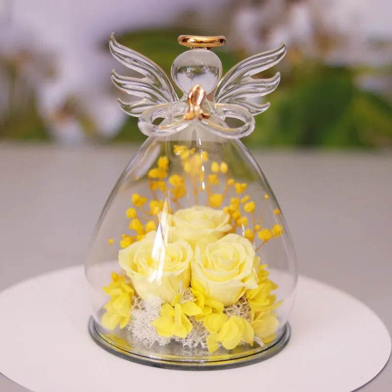 Eternal Flower Gift Box Angel Glass Cover Dried Rose Gift Box For Christmas New Year Valentine's Day Home Decor - EX-STOCK Canada