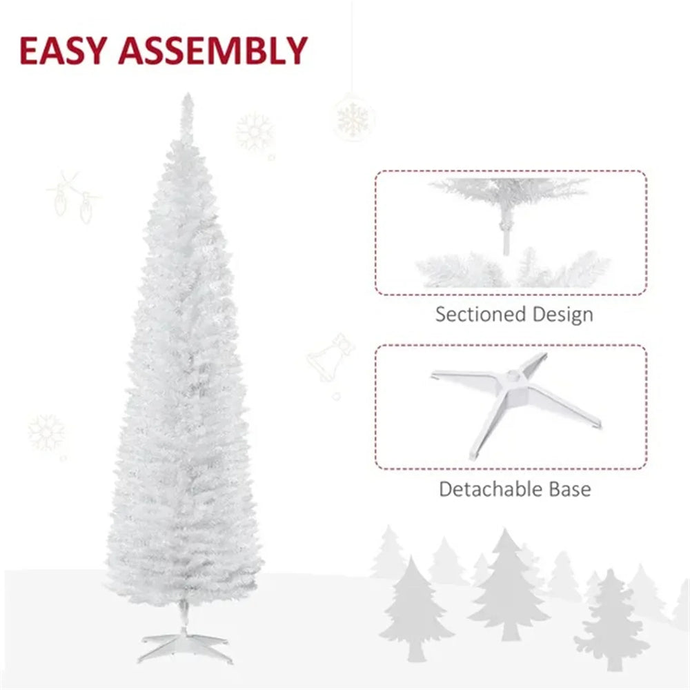 7' Pencil Christmas Tree, Slim Artificial Xmas Tree With Realistic Branches, Sturdy Metal Stand, White EX-STOCK Canada