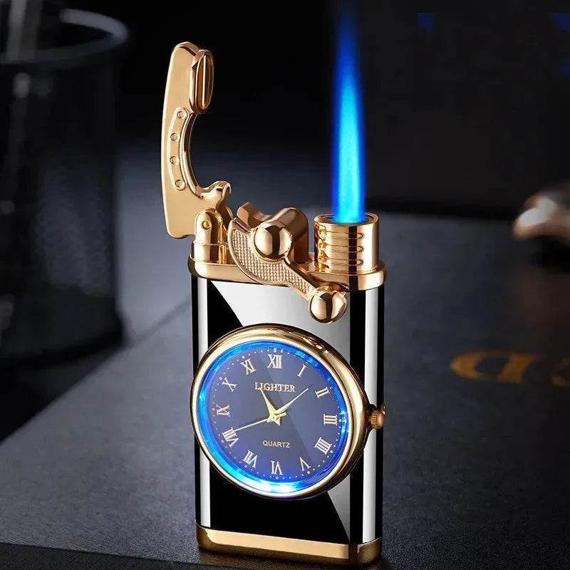 New Lighter With Electric Watch Rocker Arm Automatic Ignition Straight Blue Flame Lighter Creative Real Dial Inflatable Windproof Cigar Lighter Men's Watch Gift - EX-STOCK Canada