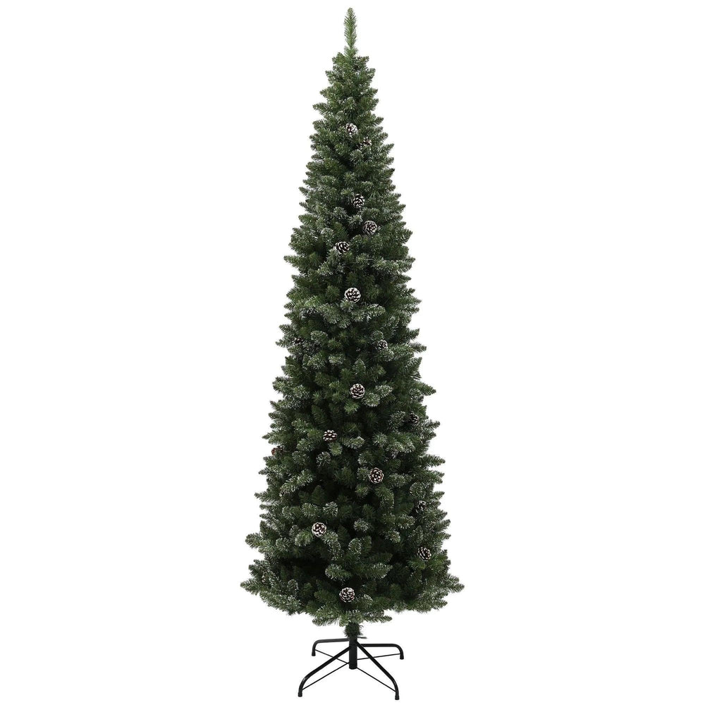 7ft Artificial Pencil Christmas Tree With 980 Branches, Pinecones, Metal Stand, Realistic Xmas Tree For Home EX-STOCK Canada