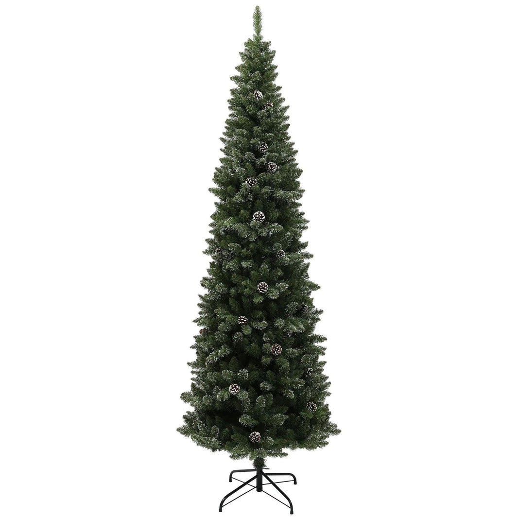 7ft Artificial Pencil Christmas Tree With 980 Branches, Pinecones, Metal Stand, Realistic Xmas Tree For Home EX-STOCK Canada