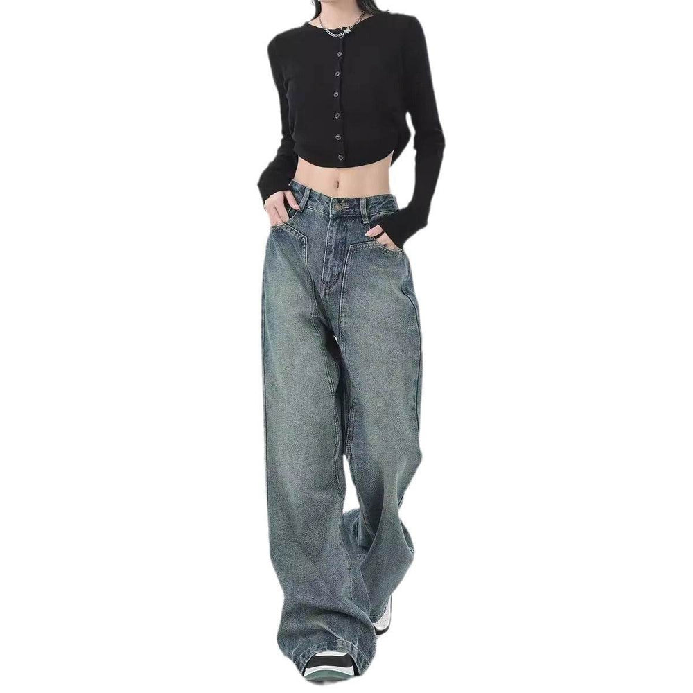 Retro Design Wide Leg Pants High Waisted Boyfriend Jeans - EX-STOCK Canada