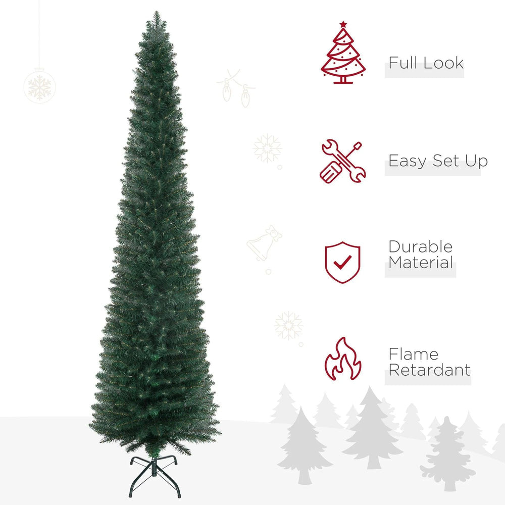 Sapin de Noël artificiel de 7 FT Sapin Crayon de Noël Maison Vacances Décoration Intérieure avec Pied Noir Pliable pour Fête, VertEX-STOCK Canada