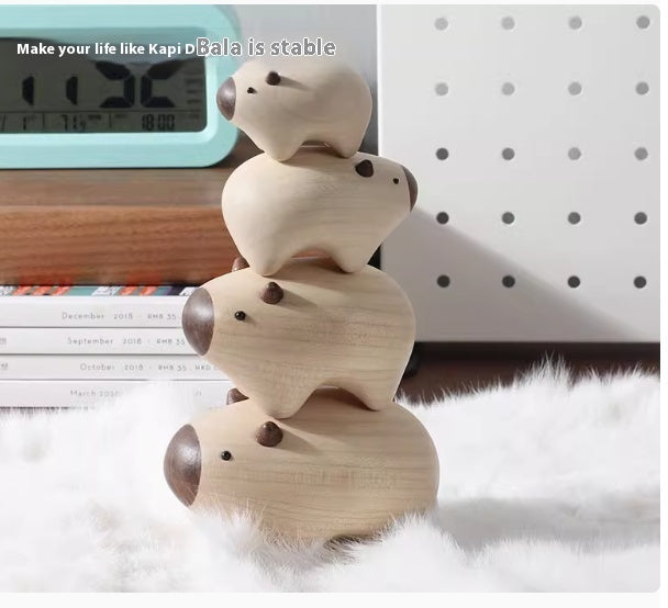 Wooden Capybara Stacking Figurines, Natural & Brown, 4-Piece Set 3
