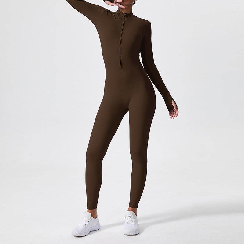 Athleisure Bodycon Long Sleeve Turtleneck Zip up Hip Raise Workout Yoga Jumpsuit Activewear for Women - EX-STOCK Canada