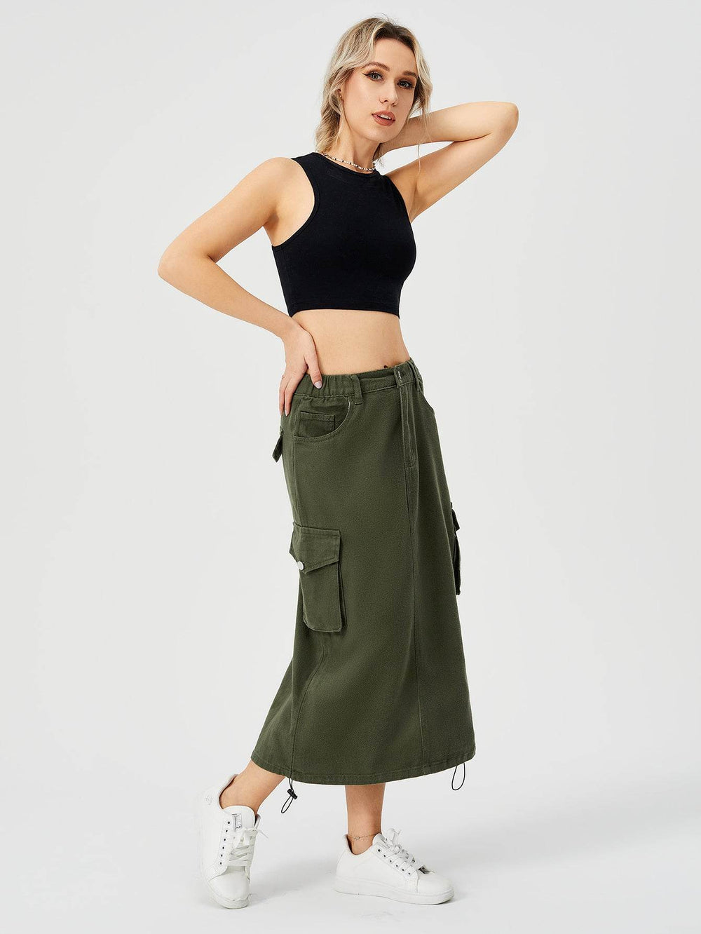 Women Casual Street wear High waisted Pencil Midi Cargo Skirt - EX-STOCK Canada