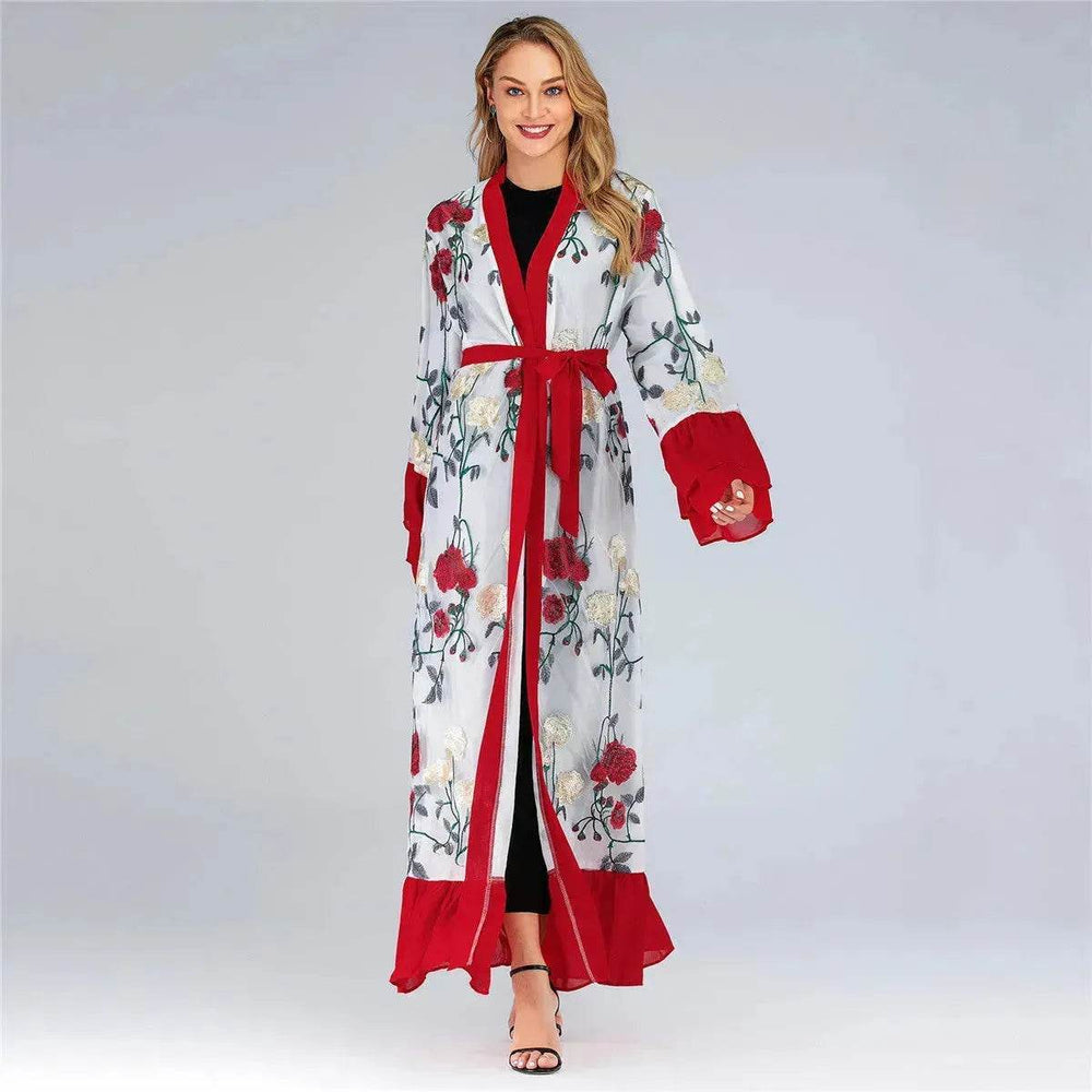 Fashion Floral Open front Abaya Kimono Abaya for Middle Eastern Dubai Turkey Arab Women - EX-STOCK Canada