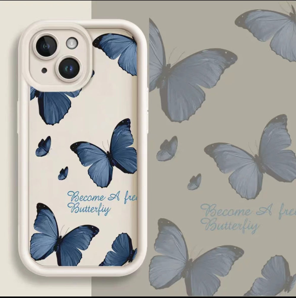 Blue Butterfly Printed Edging Drop-resistant Phone Case EX-STOCK Canada