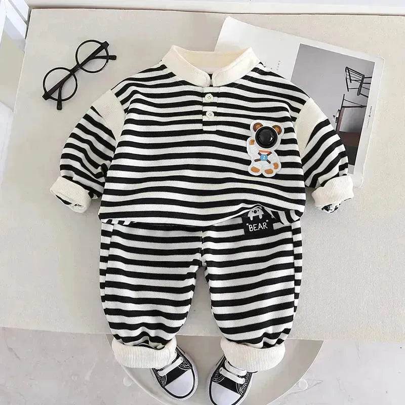Casual Letter Stripes Loose Round Neck Boys' Long Sleeve Sweater Suit Two piece for boys - EX-STOCK Canada