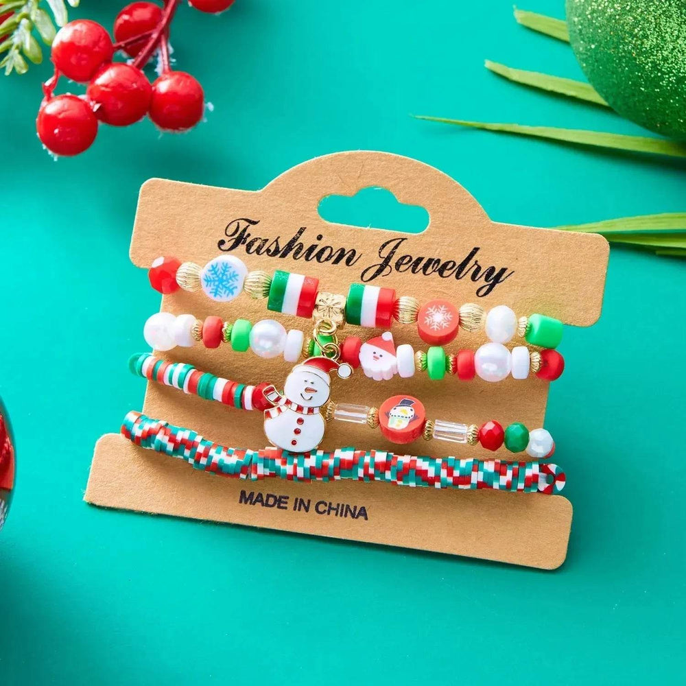 4pcs Christmas Snowman Handmade Beaded Bracelet set gift idea - EX-STOCK Canada
