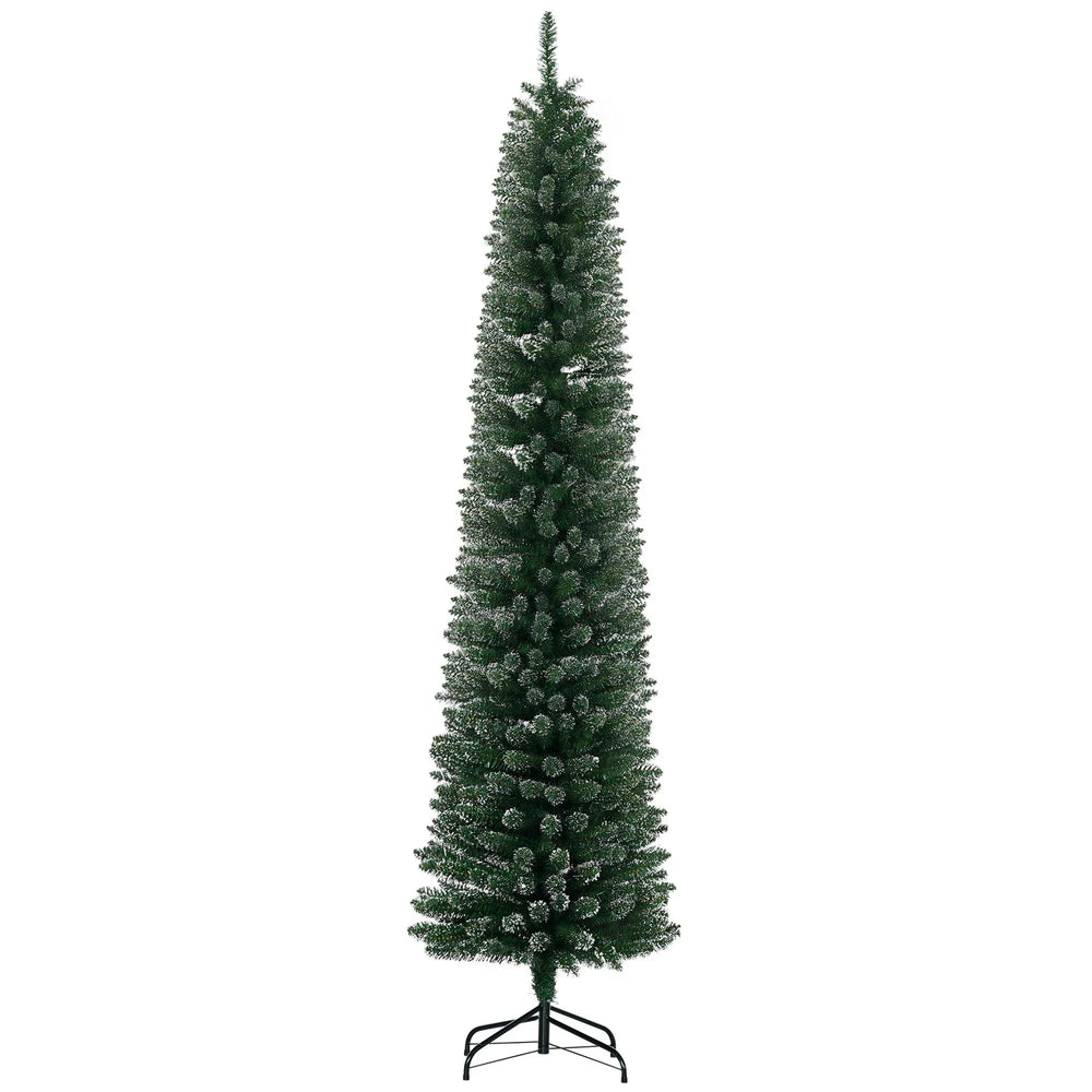 7.5FT Artificial Snow Dipped Christmas Tree Xmas Pencil Tree Holiday Home Indoor Decoration With Foldable Black Stand, Green EX-STOCK Canada