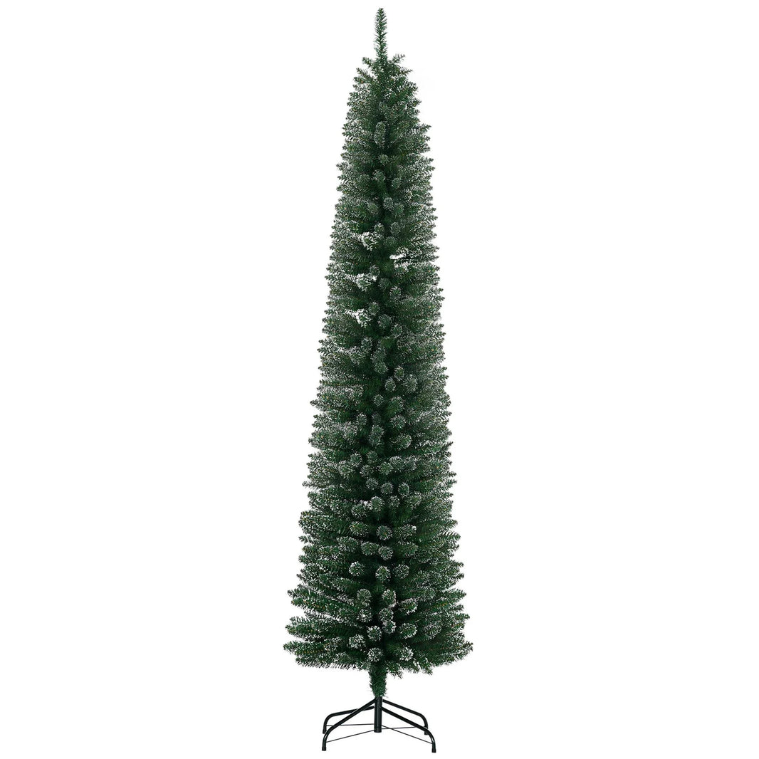 7.5FT Artificial Snow Dipped Christmas Tree Xmas Pencil Tree Holiday Home Indoor Decoration With Foldable Black Stand, Green EX-STOCK Canada