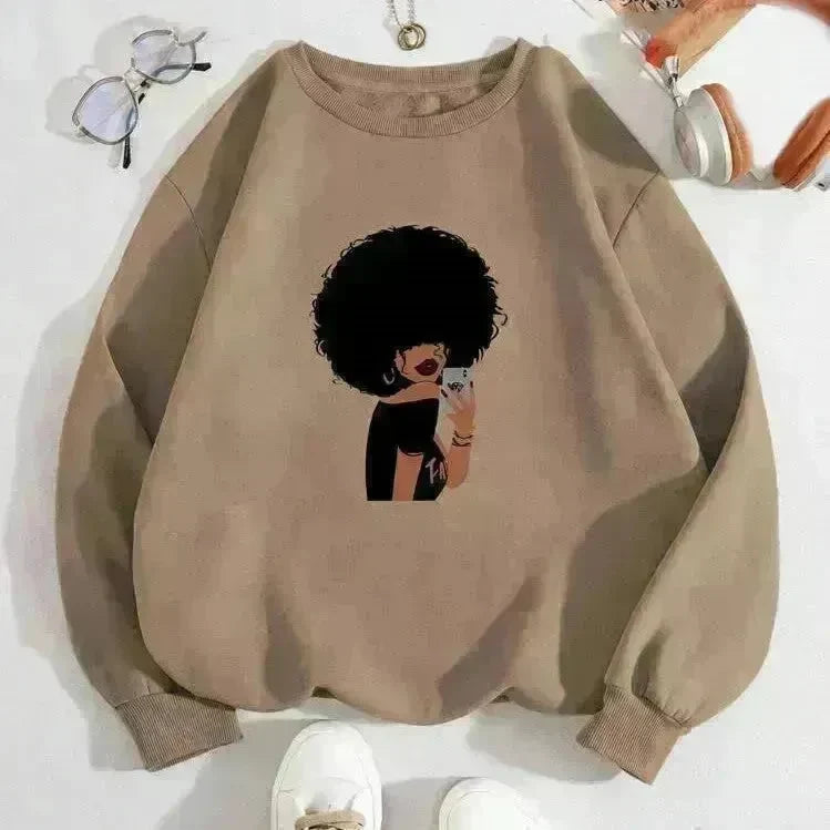 Women Figures Pattern Warm Lined Sweatshirt - EX-STOCK CANADA