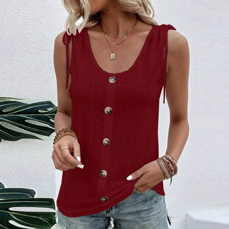 Casual summer U-neck Vest Women Shoulder With Bow Tie Summer blouse top - EX-STOCK Canada