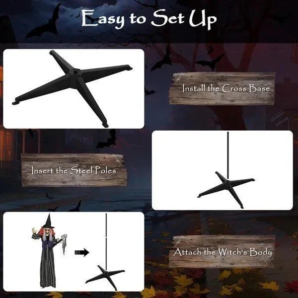 Animatronics Standing Witch, Voice-Activated Prop With Skull Staff & Flashing Eyes, Easy Setup Indoor, Orange EX-STOCK Canada