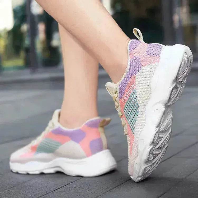Casual Colorblock Lace-up Sneakers Girls Versatile Breathable Lightweight Walking Running Shoes - EX-STOCK Canada