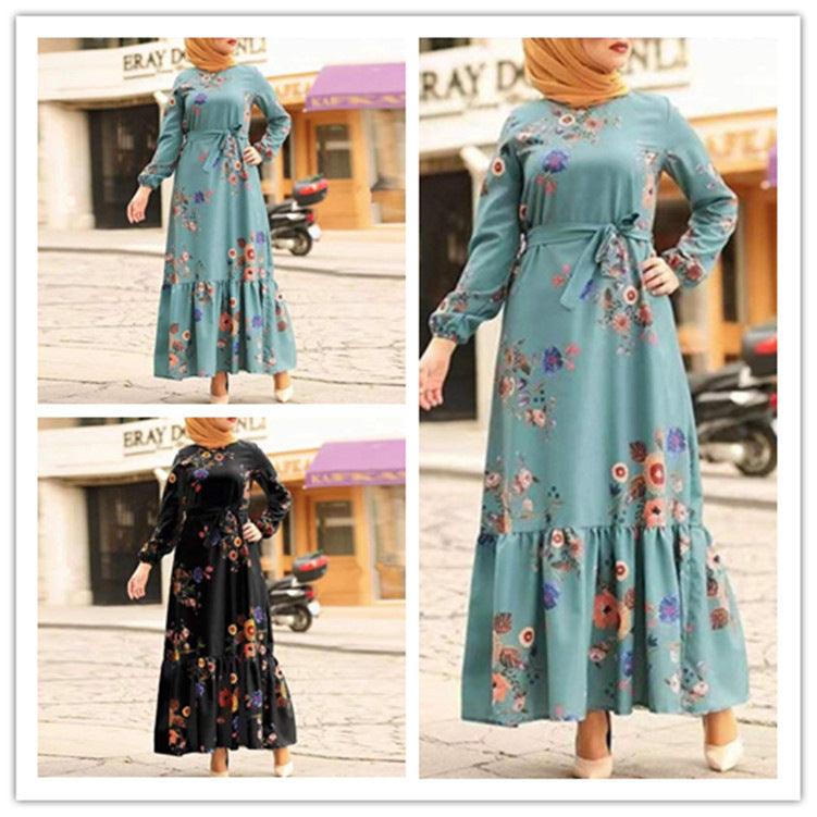 Turkish Muslim Women's Long Sleeve Printed Robe - EX-STOCK Canada