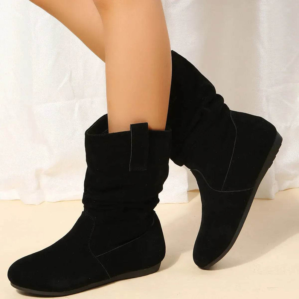 Round Toe Flat Boots Fashion Solid Color Suede Mid-calf Boot Winter Warm Shoes For Women - EX-STOCK Canada