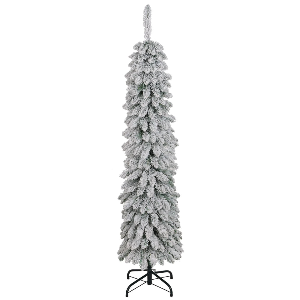 5ft Snow-Flocked Artificial Christmas Tree, Slim Pencil Xmas Tree With 301 Realistic Branches, Metal Base, Green EX-STOCK Canada