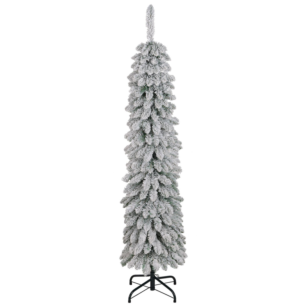 5ft Snow-Flocked Artificial Christmas Tree, Slim Pencil Xmas Tree With 301 Realistic Branches, Metal Base, Green EX-STOCK Canada