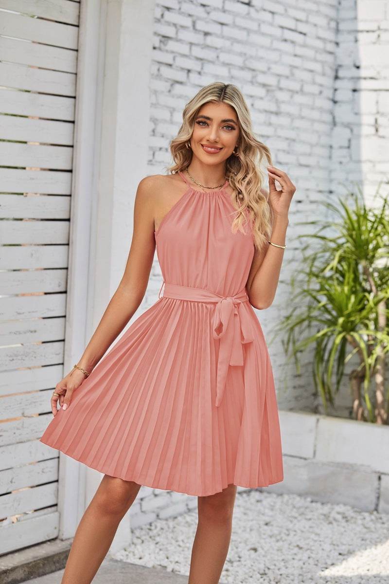 Halter Strapless Dresses For Women Solid Pleated Skirt Summer Beach Sundress - EX-STOCK Canada