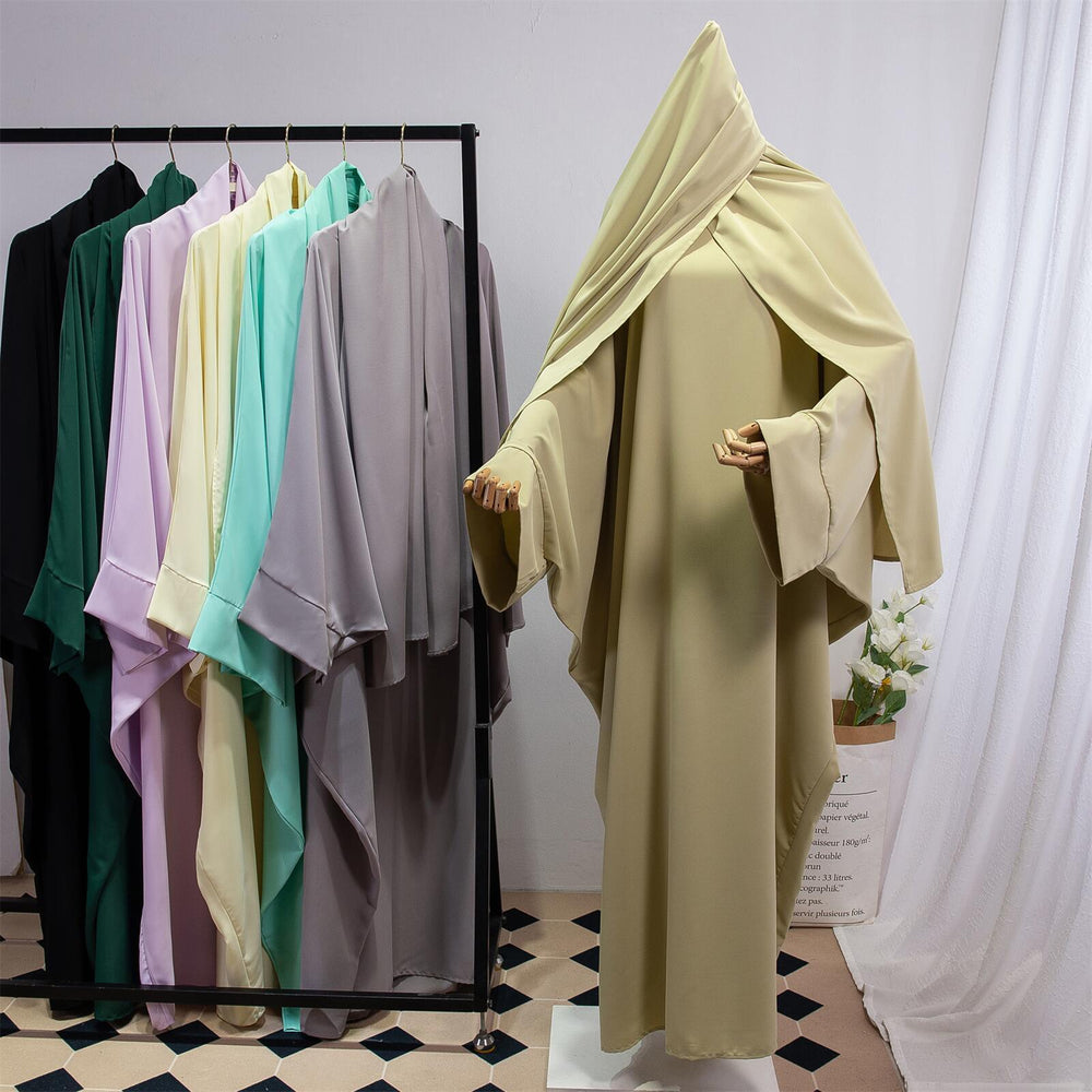 Solid Color Arabic Dress Women's Robe With Headscarf - EX-STOCK Canada