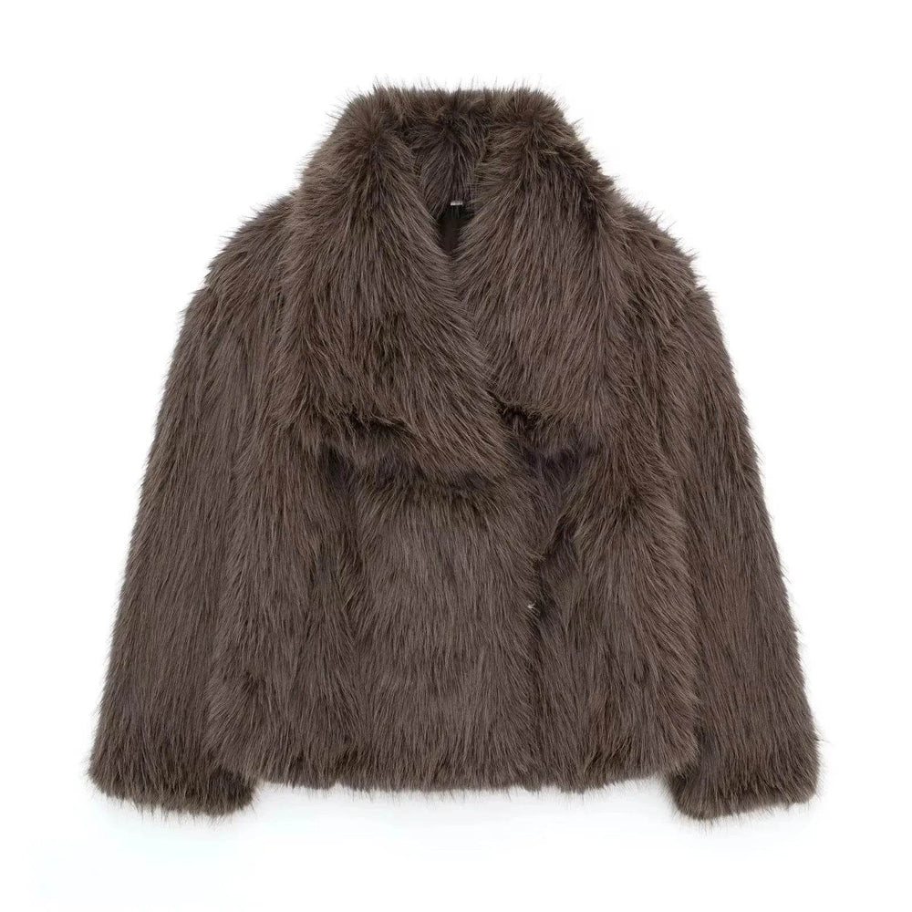 Winter Plush Open front Coat Thick lapel Outwear Faux Fur Coat women - EX-STOCK Canada