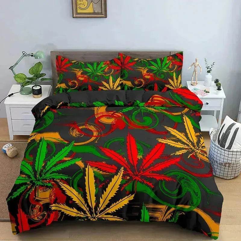 Colorful Psychedelic Weed Leaf Bedding Set - EX-STOCK Canada