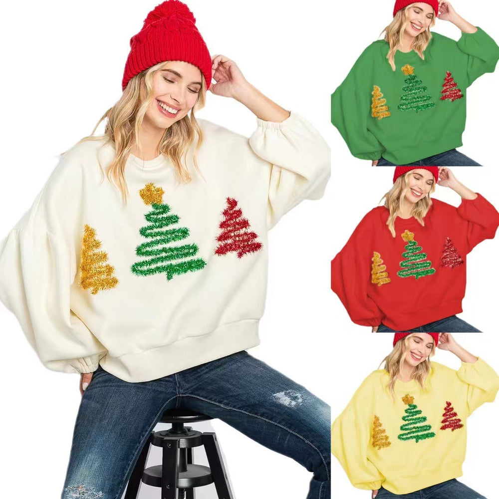 Pull-over décontracté pour femme à manches longues avec motif de NoëlEX-STOCK Canada