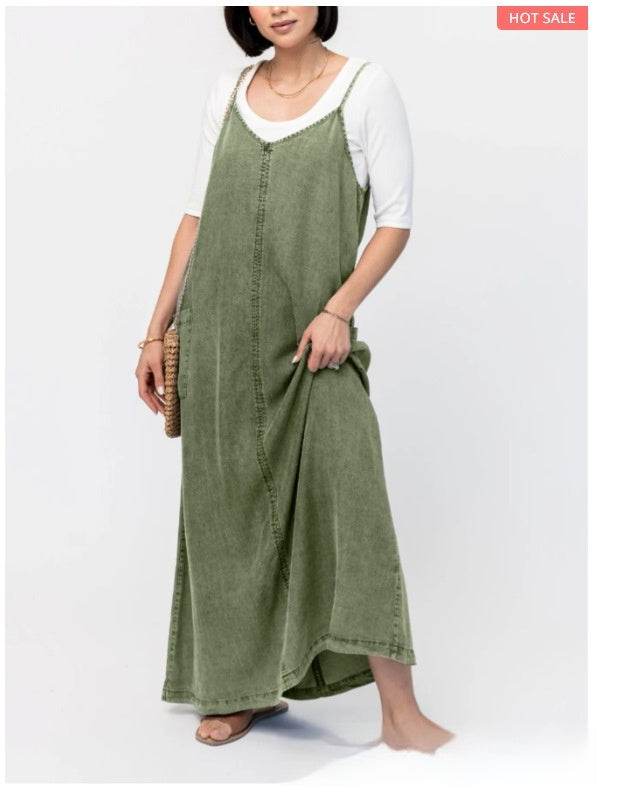 New Suspender Leisure Denim mum loose long Dress - EX-STOCK Canada