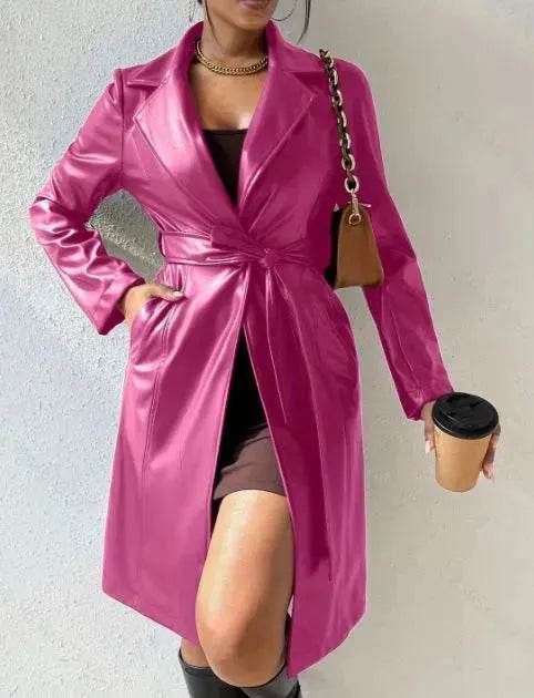 Fashionable Longline leather overcoat Jacket for women - EX-STOCK Canada