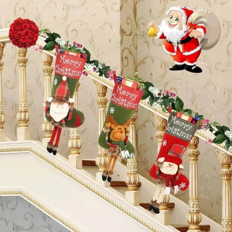 2024 New Year Xmas Big Stockings Set Decorations Christmas 3D Plush Big Sock Christmas Tree Pendant Decorating Supplies - EX-STOCK Canada